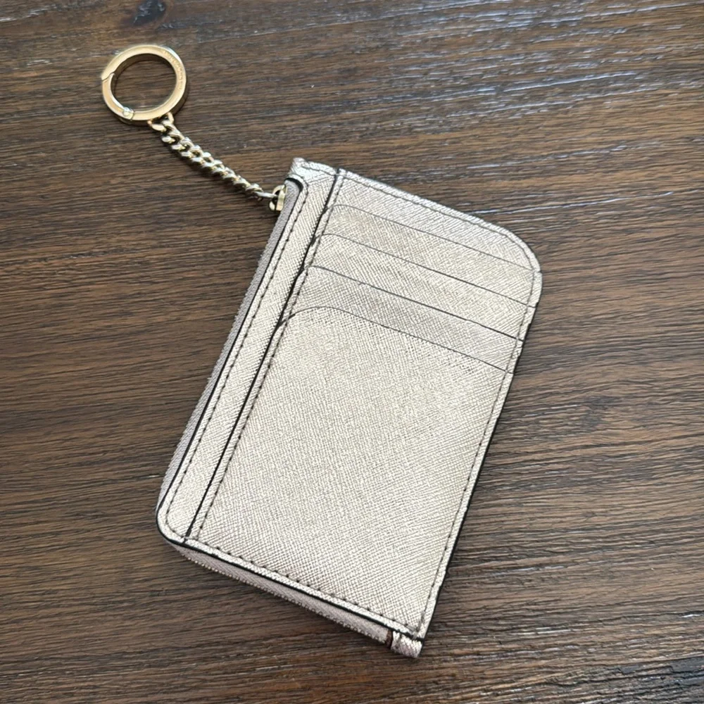 kate spade Metallic Gold Zip Card Holder Keychain